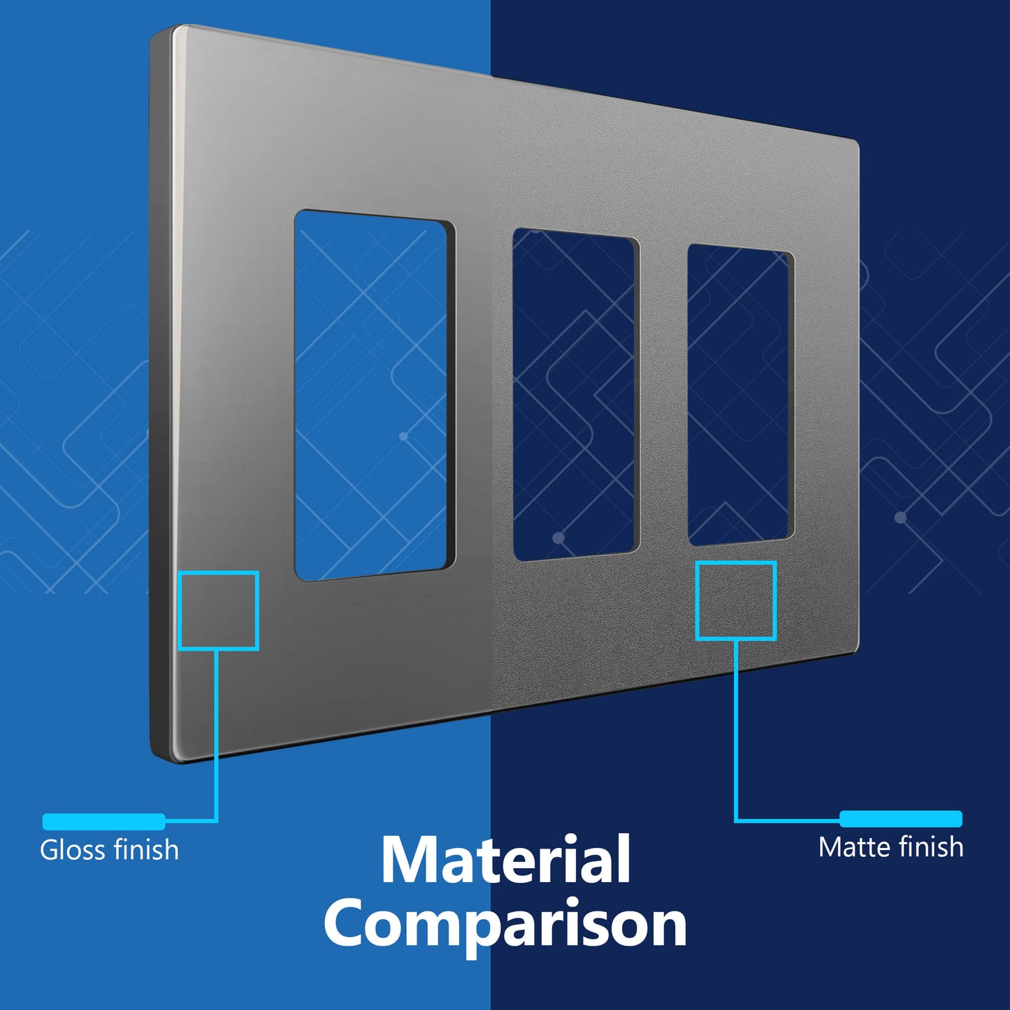 Decorator Screwless Wall Plate, Polycarbonate Thermoplastic/Mirrored Acrylic, Temperature and Impact Resistant, 3-Gang, Mid-Size