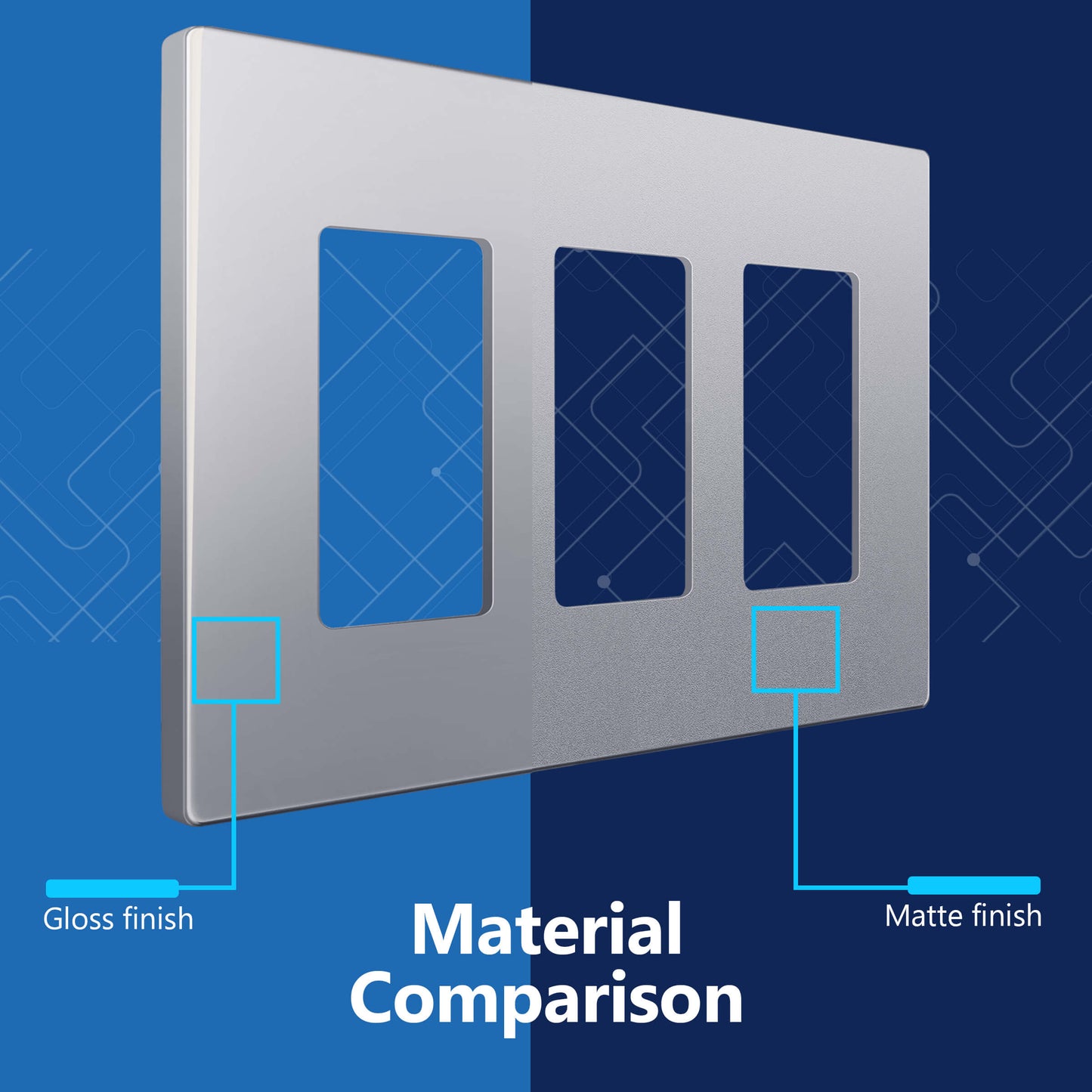 Decorator Screwless Wall Plate, Polycarbonate Thermoplastic/Mirrored Acrylic, Temperature and Impact Resistant, 3-Gang, Mid-Size