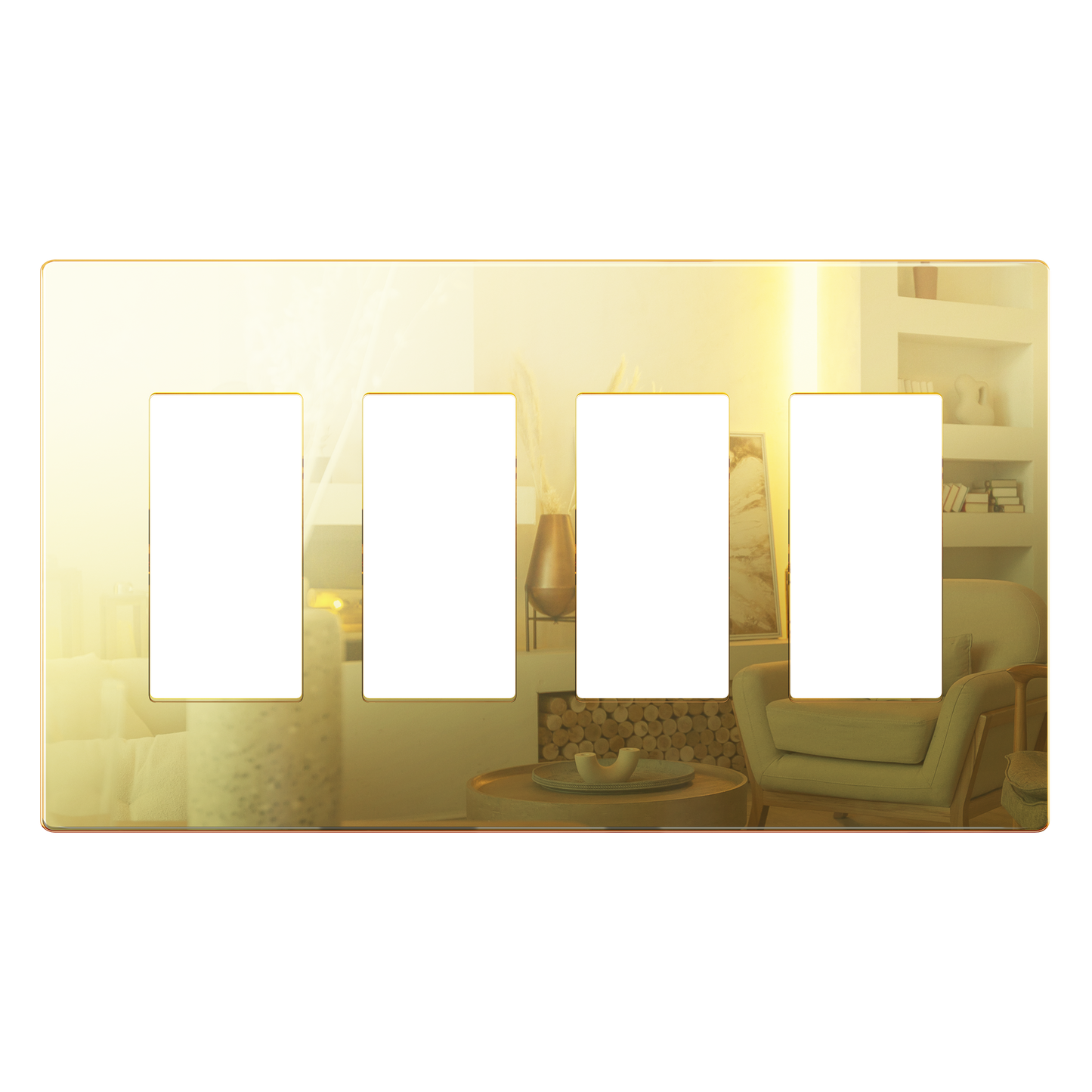 Decorator Screwless Wall Plate, Polycarbonate Thermoplastic/Mirrored Acrylic, Temperature and Impact Resistant/, 4-Gang, Mid-Size