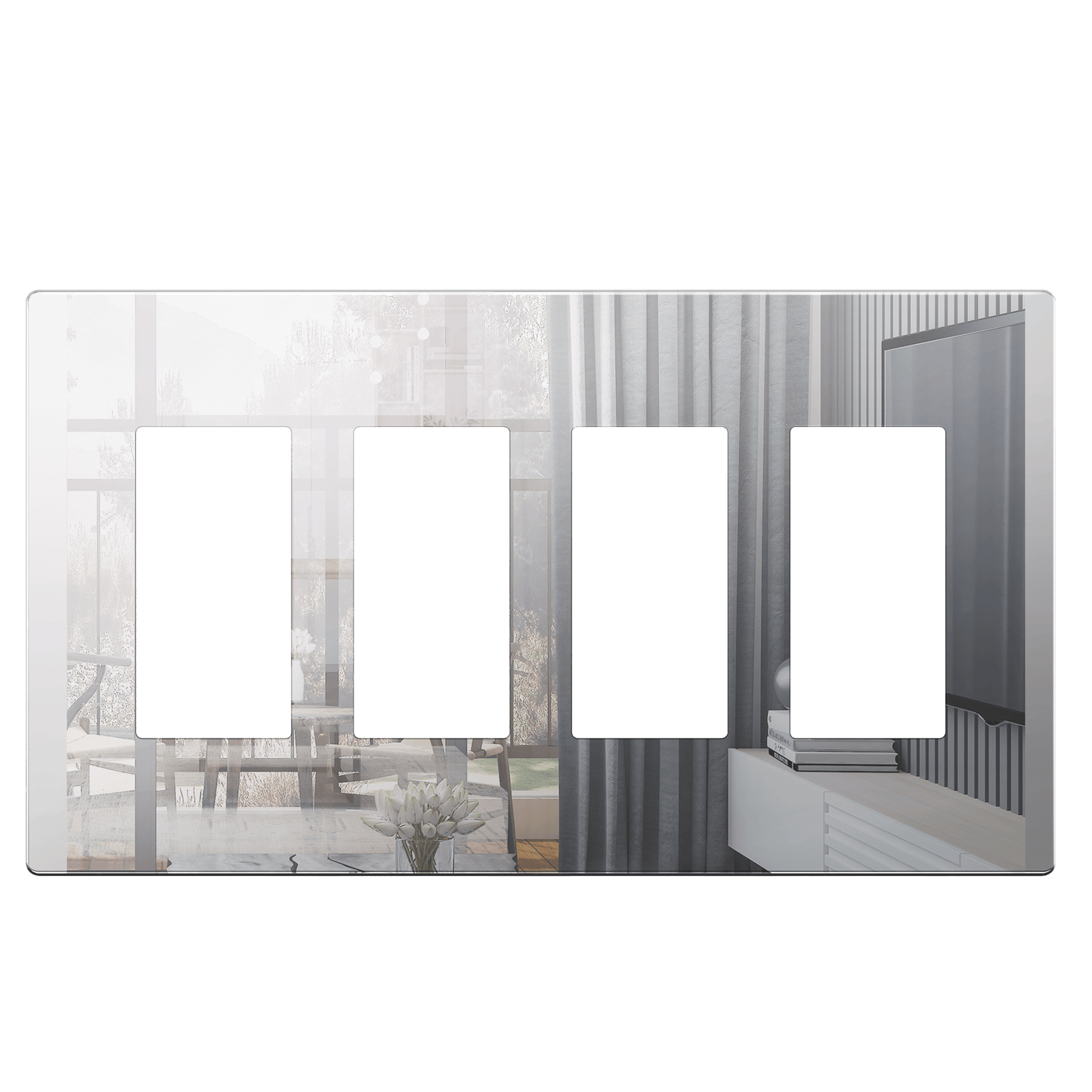 Decorator Screwless Wall Plate, Polycarbonate Thermoplastic/Mirrored Acrylic, Temperature and Impact Resistant/, 4-Gang, Mid-Size