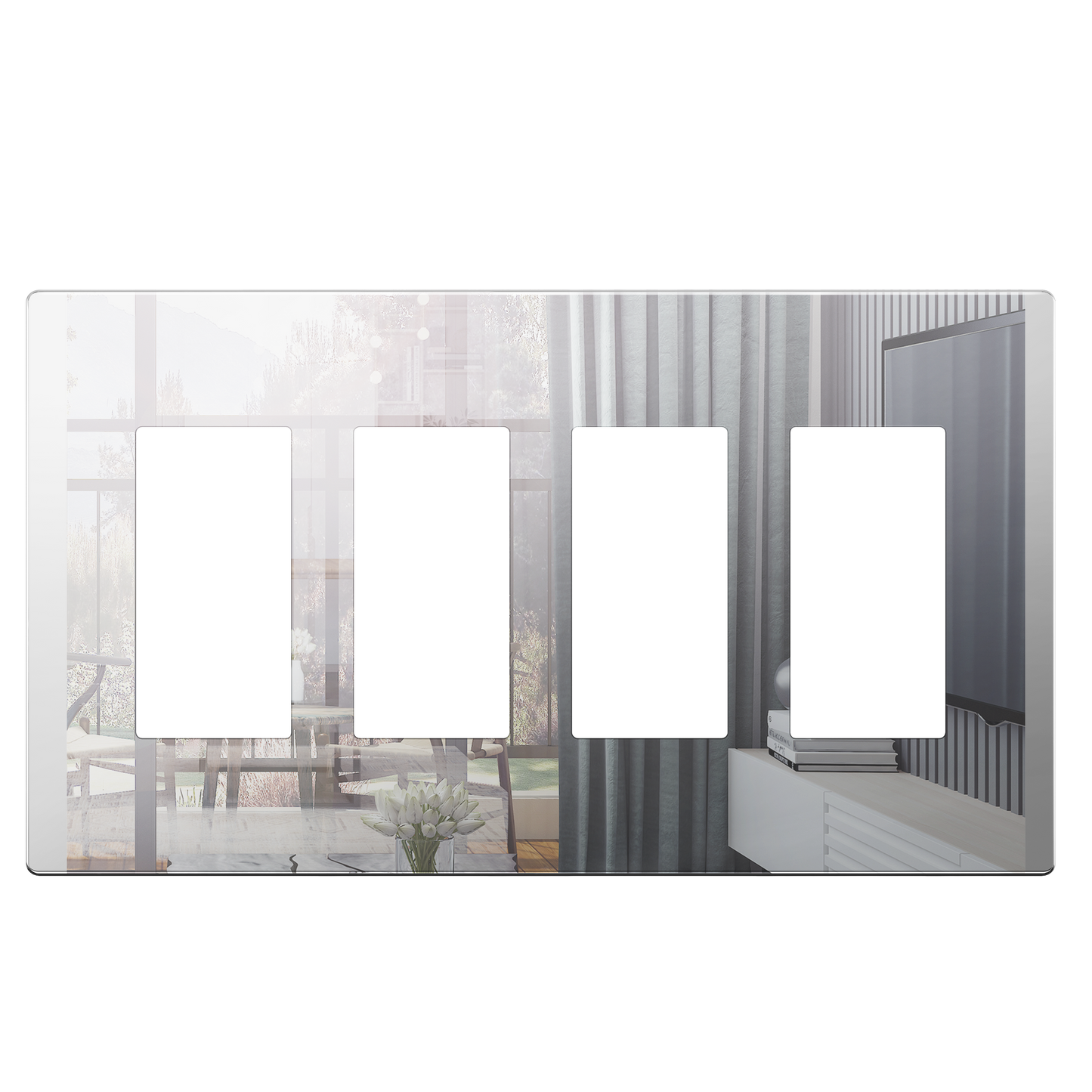 Decorator Screwless Wall Plate, Polycarbonate Thermoplastic/Mirrored Acrylic, Temperature and Impact Resistant/, 4-Gang, Mid-Size