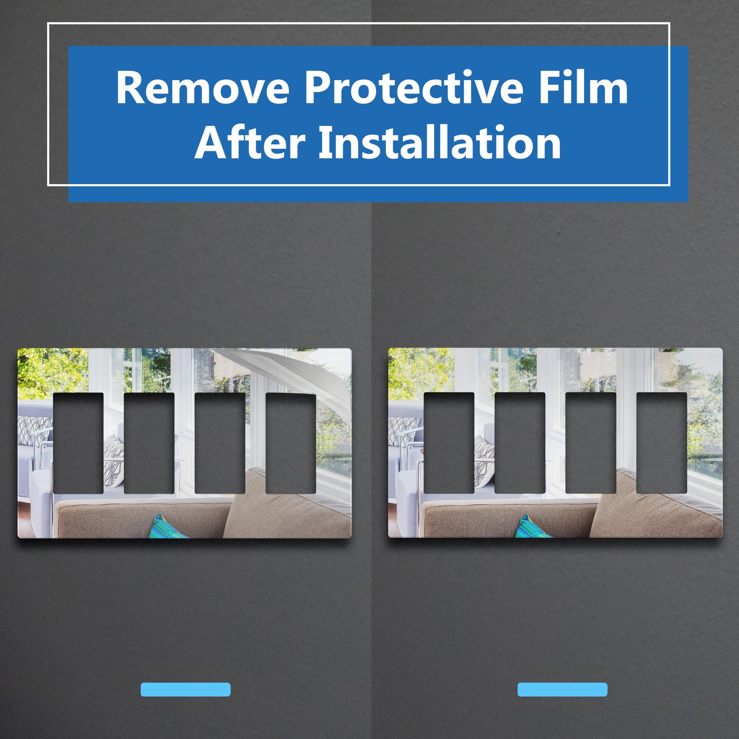 Screwless Acrylic Decorator Wall Plate, 4-Gang, Mid-Size