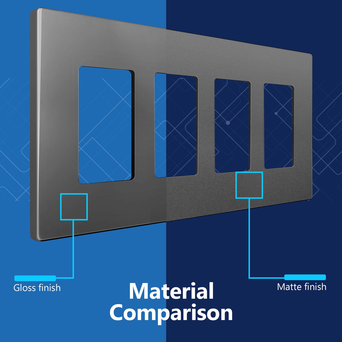 Decorator Screwless Wall Plate, Polycarbonate Thermoplastic/Mirrored Acrylic, Temperature and Impact Resistant/, 4-Gang, Mid-Size