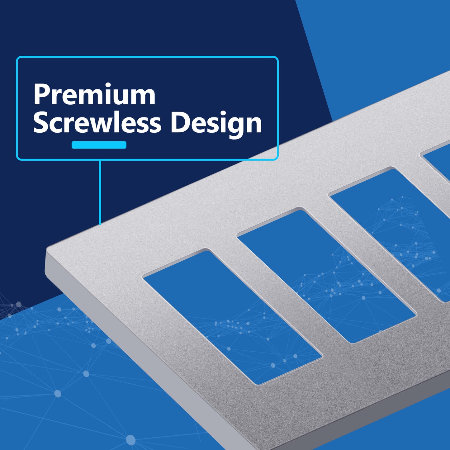 Decorator Screwless Wall Plate, Polycarbonate Thermoplastic/Mirrored Acrylic, Temperature and Impact Resistant/, 4-Gang, Mid-Size