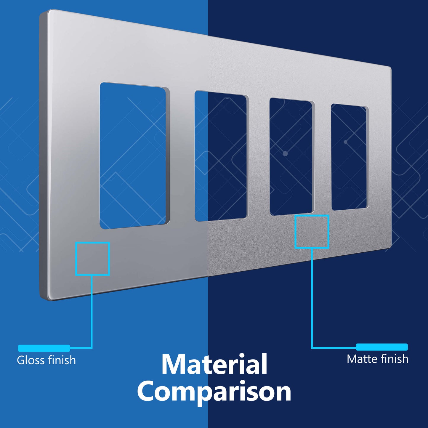 Decorator Screwless Wall Plate, Polycarbonate Thermoplastic/Mirrored Acrylic, Temperature and Impact Resistant/, 4-Gang, Mid-Size