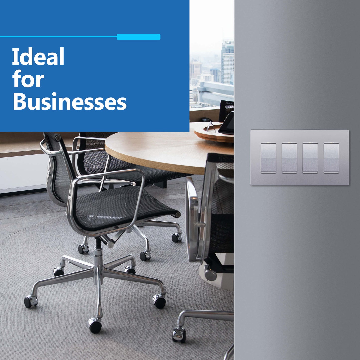 Decorator Screwless Wall Plate, Polycarbonate Thermoplastic/Mirrored Acrylic, Temperature and Impact Resistant/, 4-Gang, Mid-Size