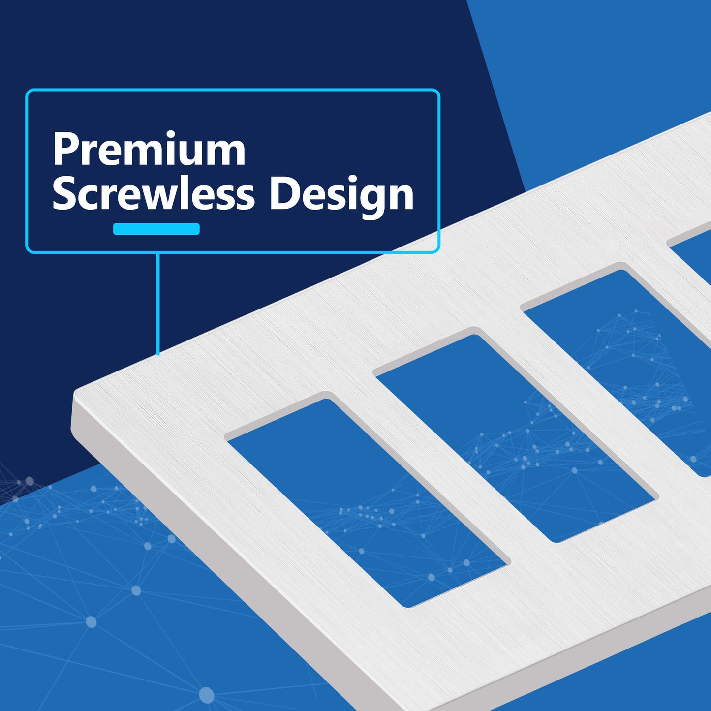 Decorator Screwless Wall Plate, Polycarbonate Thermoplastic/Mirrored Acrylic, Temperature and Impact Resistant/, 4-Gang, Mid-Size