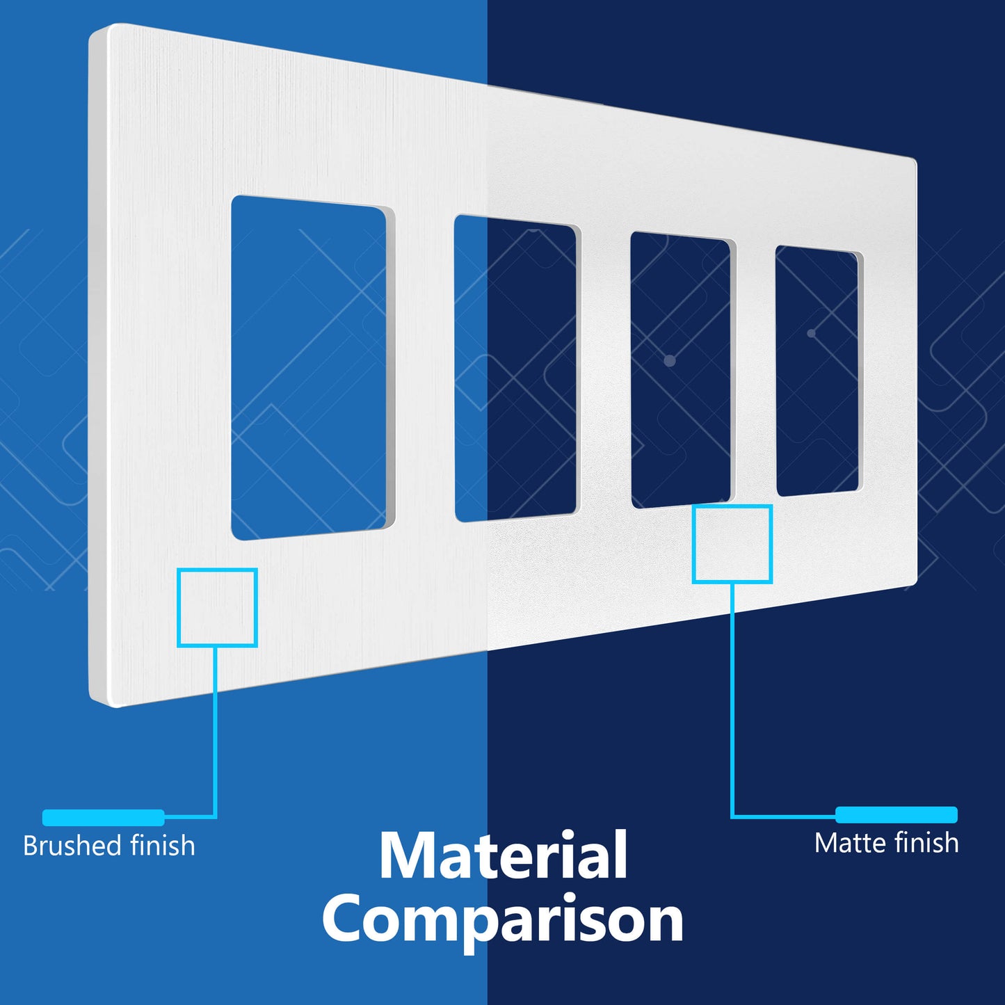 Decorator Screwless Wall Plate, Polycarbonate Thermoplastic/Mirrored Acrylic, Temperature and Impact Resistant/, 4-Gang, Mid-Size