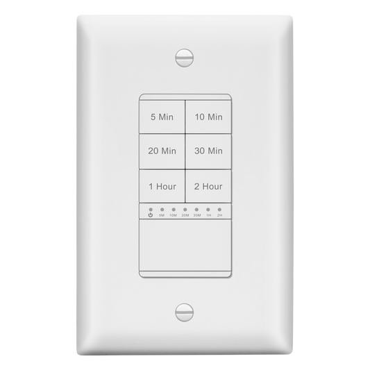 2-Hour Countdown Timer Switch, In-Wall, No Neutral Required, Ground Required, LED Indicator, Timer for Fans or Lighting, Wall Plate Included