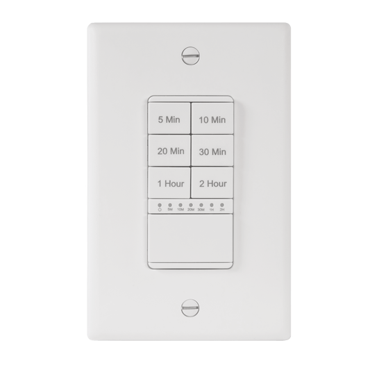 2-Hour Countdown Timer Switch, In-Wall, Neutral Wire Required, LED Indicator, Timer for Fans or Lighting, Wall Plate Included