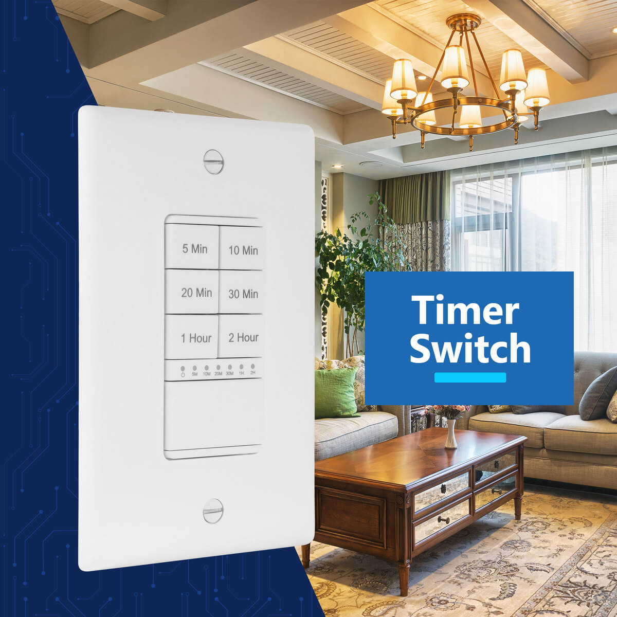 2-Hour Countdown Timer Switch, In-Wall, Neutral Wire Required, LED Indicator, Timer for Fans or Lighting, Wall Plate Included