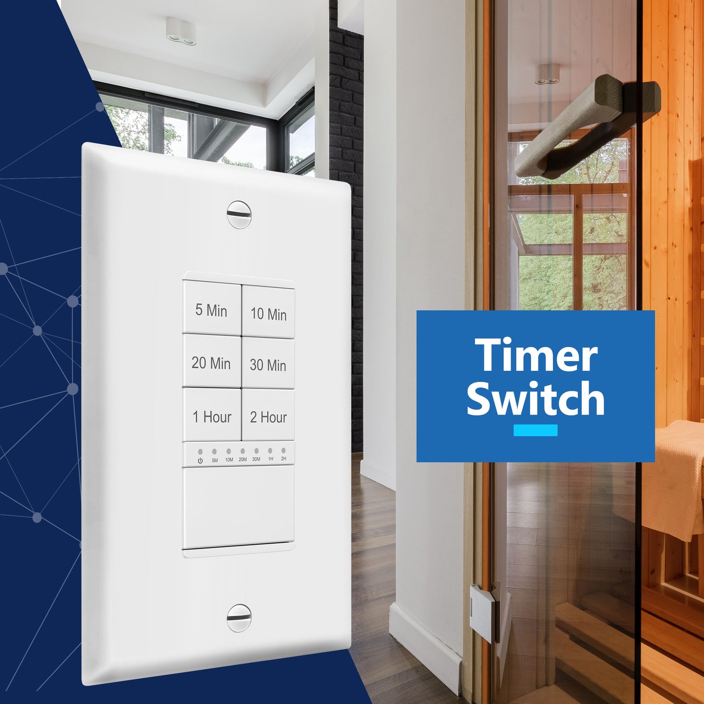 2-Hour Countdown Timer Switch, In-Wall, Neutral Wire Required, LED Indicator, Timer for Fans or Lighting, Wall Plate Included