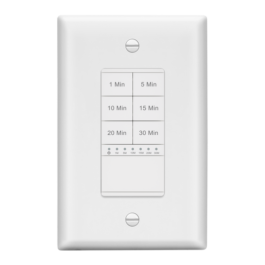 30-Minute Hour Countdown Timer Switch, In-Wall, No Neutral Required, Ground Required, LED Indicator, Timer for Fans or Lighting, Wall Plate Included