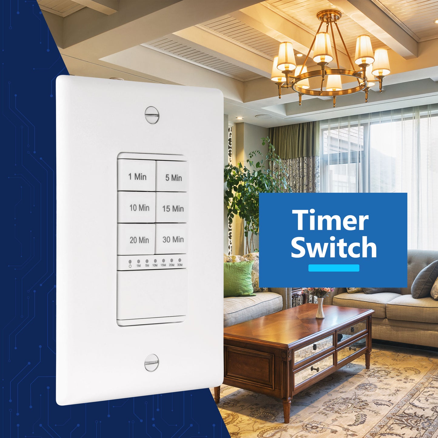 30-Minute Hour Countdown Timer Switch, In-Wall, Neutral Required, LED Indicator, Timer for Fans or Lighting, Wall Plate Included