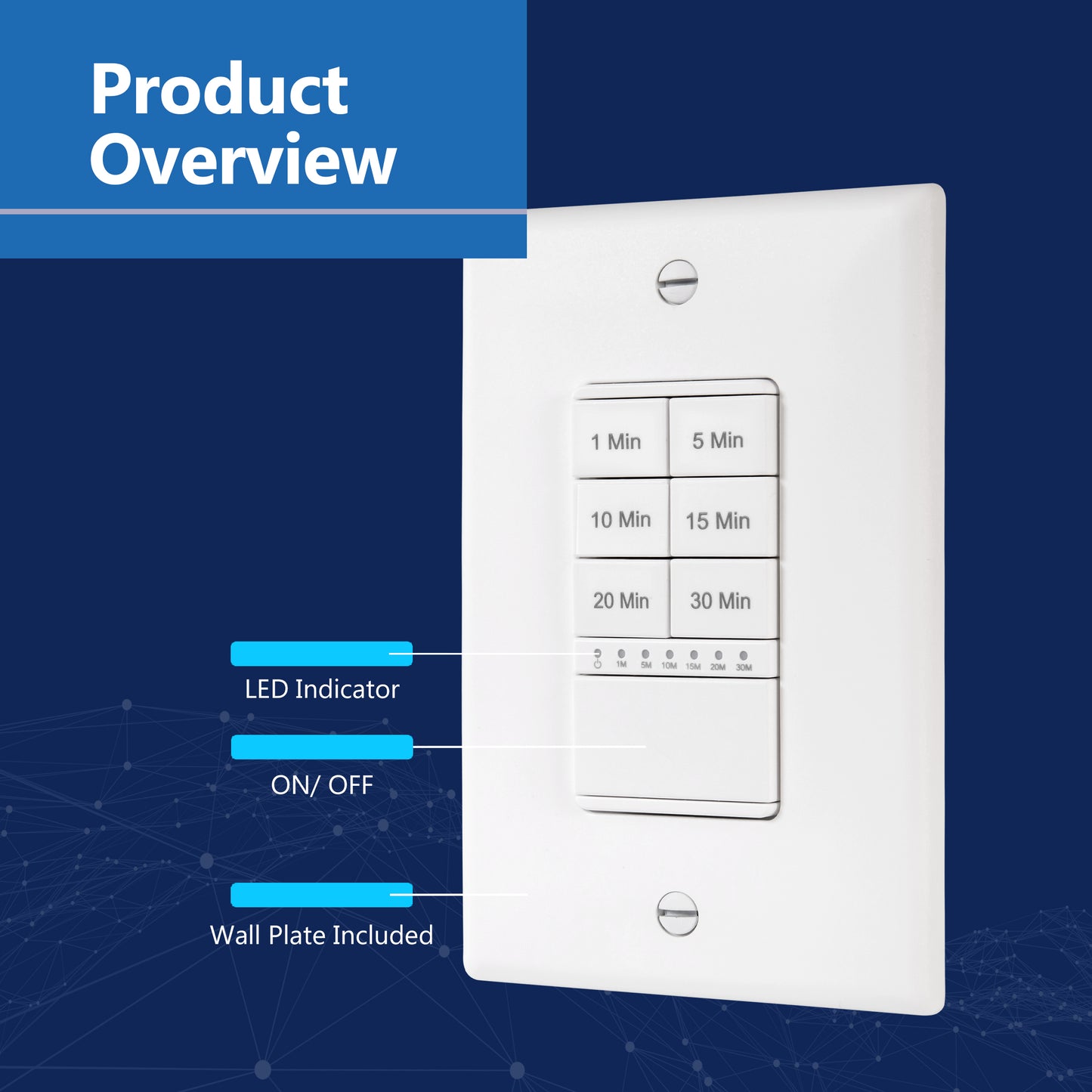 30-Minute Hour Countdown Timer Switch, In-Wall, Neutral Required, LED Indicator, Timer for Fans or Lighting, Wall Plate Included