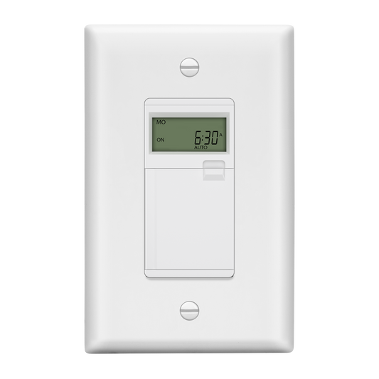 7-Day Programmable Digital Timer Switch, No Neutral Required, Ground Required, Manual Override and Random Mode, Wall Plate Included
