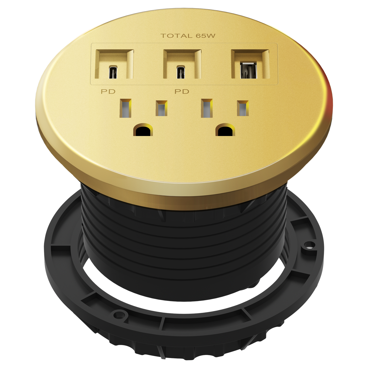 PD 65W GaN Technology Desktop Power Grommet, Power Delivery, USB-A and 2 USB-C Ports, 15A Tamper-Resistant Receptacles, Desk Charging Station, 6.5ft Cord