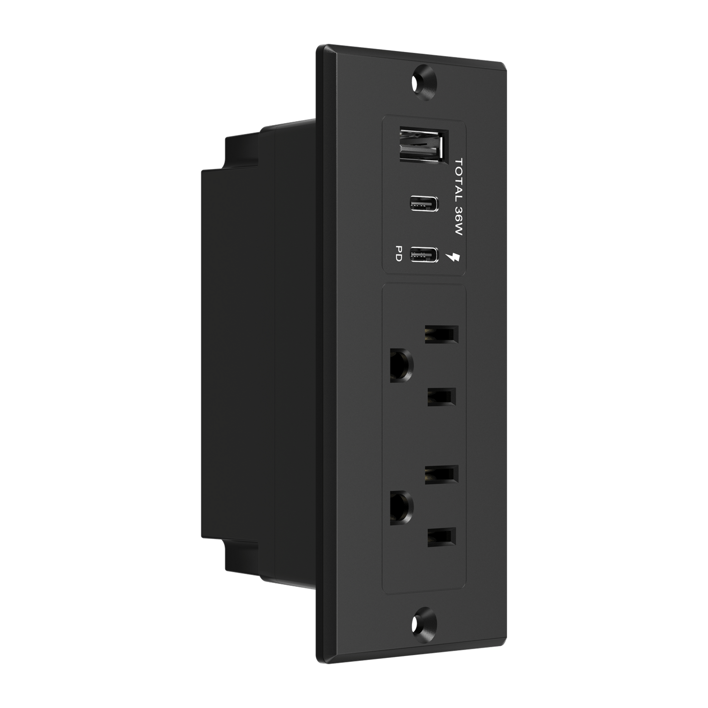 Rectangle Desktop Power Grommet with Type-A and C USB and 12A TR Receptacles, Power Delivery PD36, 1 USB-A and 2 USB-C Ports (Max 30W), Desk Charging Station, 6.5ft Cord