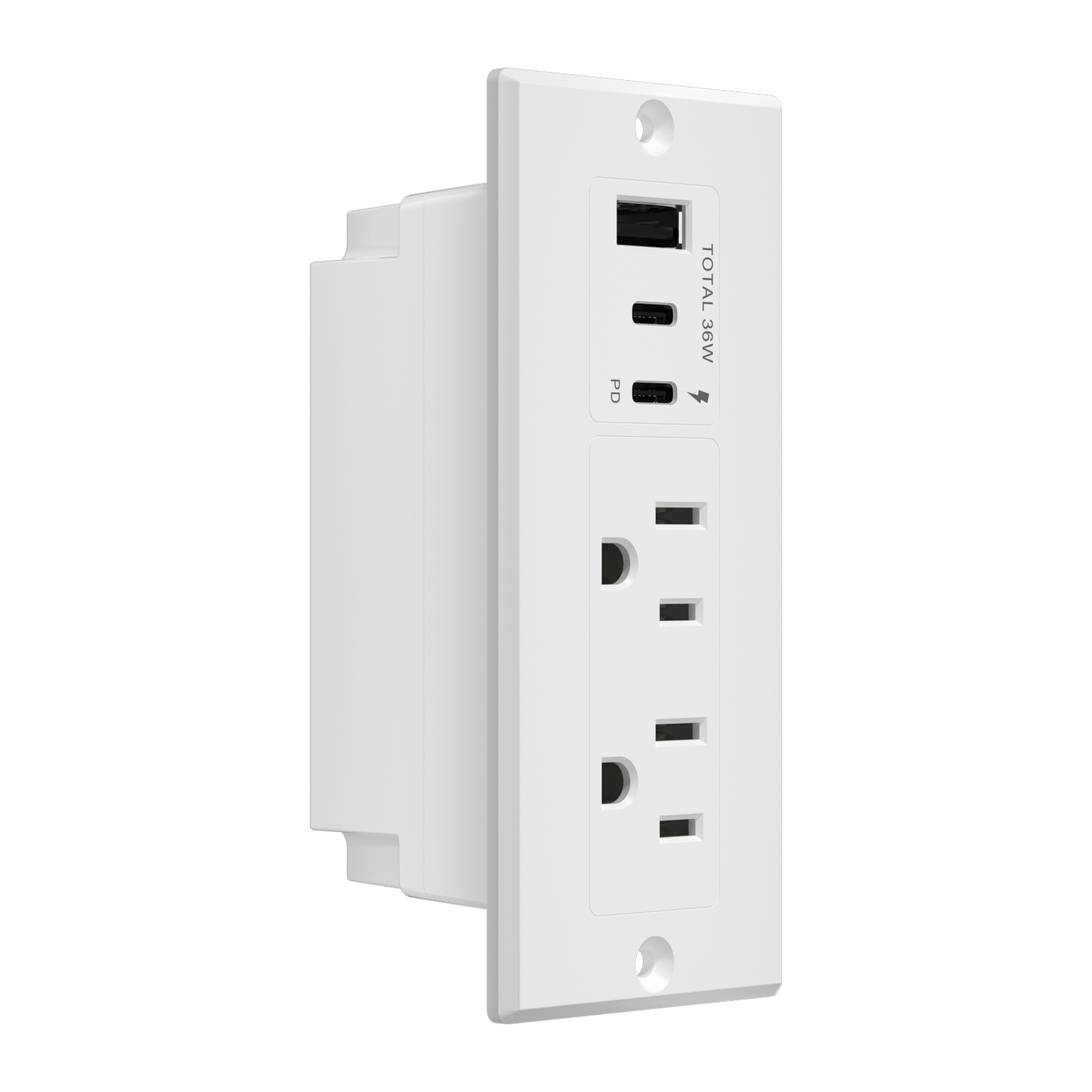 Rectangle Desktop Power Grommet with Type-A and C USB and 12A TR Receptacles, Power Delivery PD36, 1 USB-A and 2 USB-C Ports (Max 30W), Desk Charging Station, 6.5ft Cord