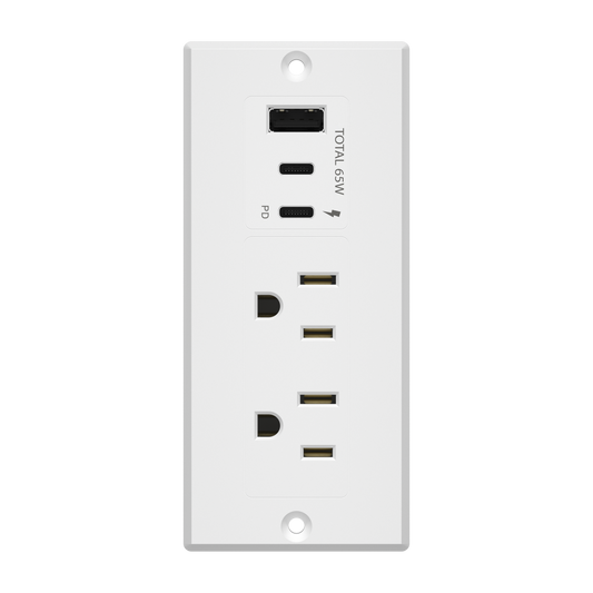 Rectangle Desktop Power Grommet with Type-A and C USB and 12A TR Receptacles, Power Delivery, 1 USB-A and 2 USB-C Ports (Max 65W), Desk Charging Station, 6.5ft Cord