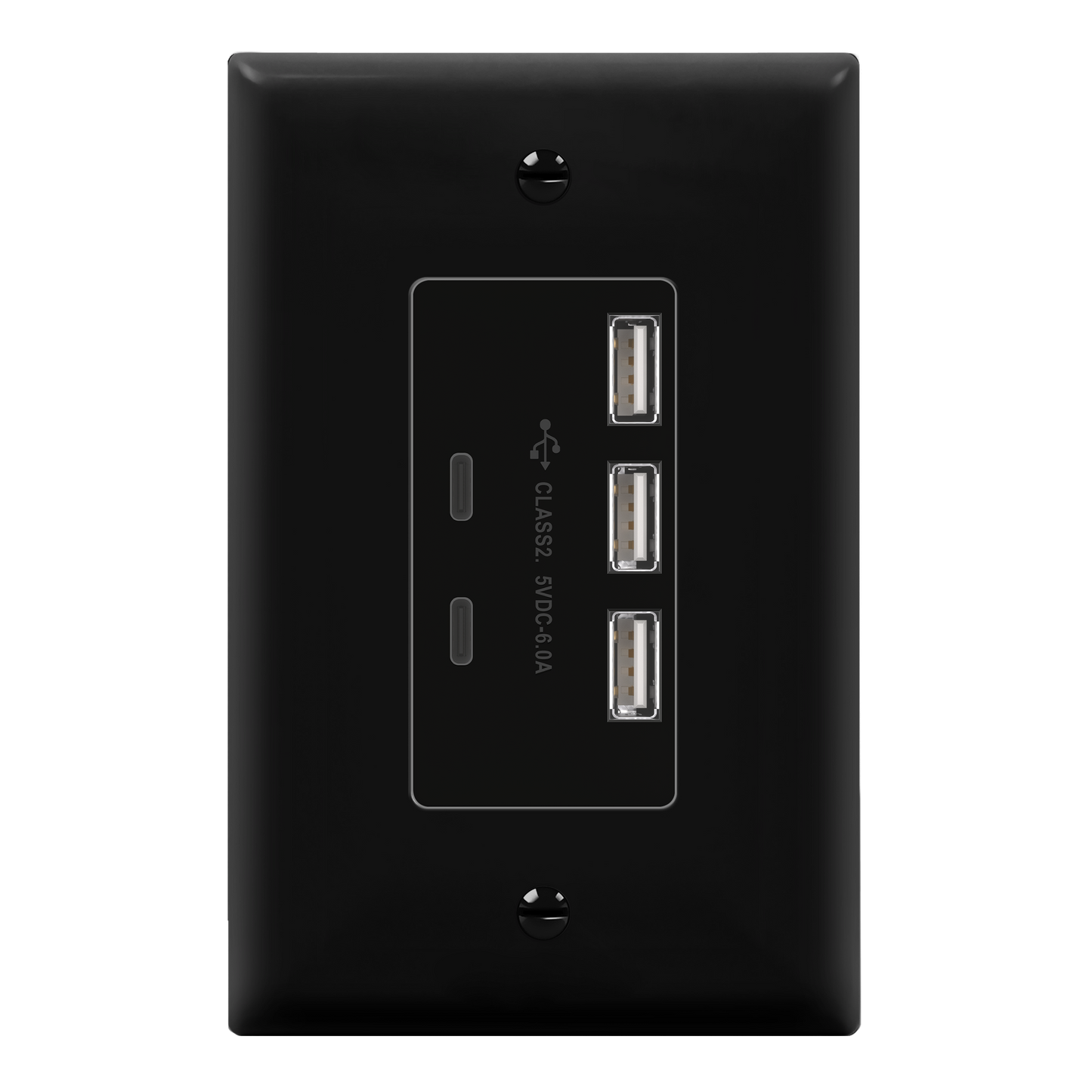 USB Outlet, 6.0A 30W USB A&C in-Wall Charger, 3 USB Type-A and 2 USB Type-C Charging Ports, Interchangeable Face Cover, Wall Plate Included