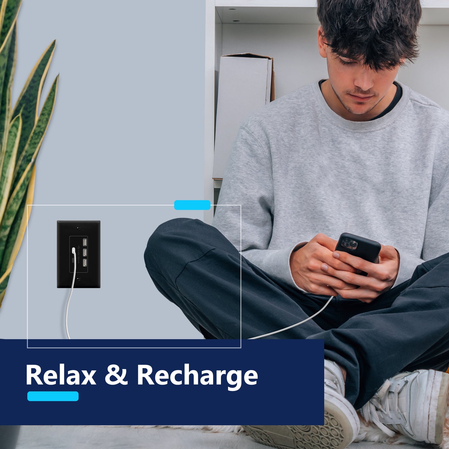 USB Outlet, 6.0A 30W USB A&C in-Wall Charger, 3 USB Type-A and 2 USB Type-C Charging Ports, Interchangeable Face Cover, Wall Plate Included
