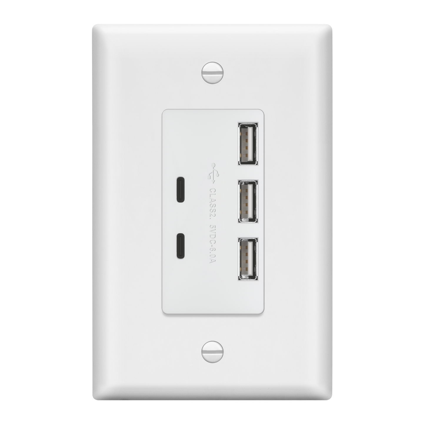 USB Outlet, 6.0A 30W USB A&C in-Wall Charger, 3 USB Type-A and 2 USB Type-C Charging Ports, Interchangeable Face Cover, Wall Plate Included