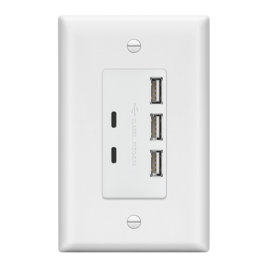 USB Outlet, 6.0A 30W USB A&C in-Wall Charger, 3 USB Type-A and 2 USB Type-C Charging Ports, Interchangeable Face Cover, Wall Plate Included