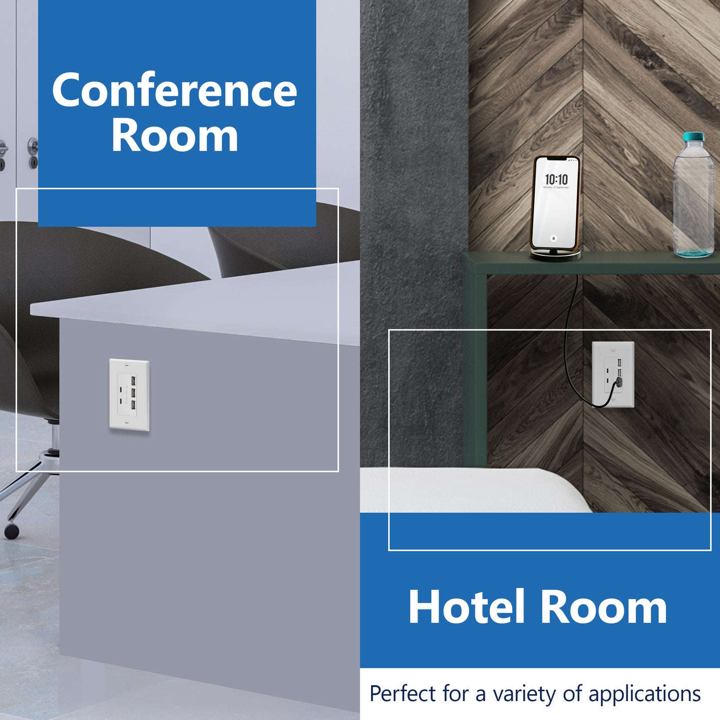 USB Outlet, 6.0A 30W USB A&C in-Wall Charger, 3 USB Type-A and 2 USB Type-C Charging Ports, Interchangeable Face Cover, Wall Plate Included