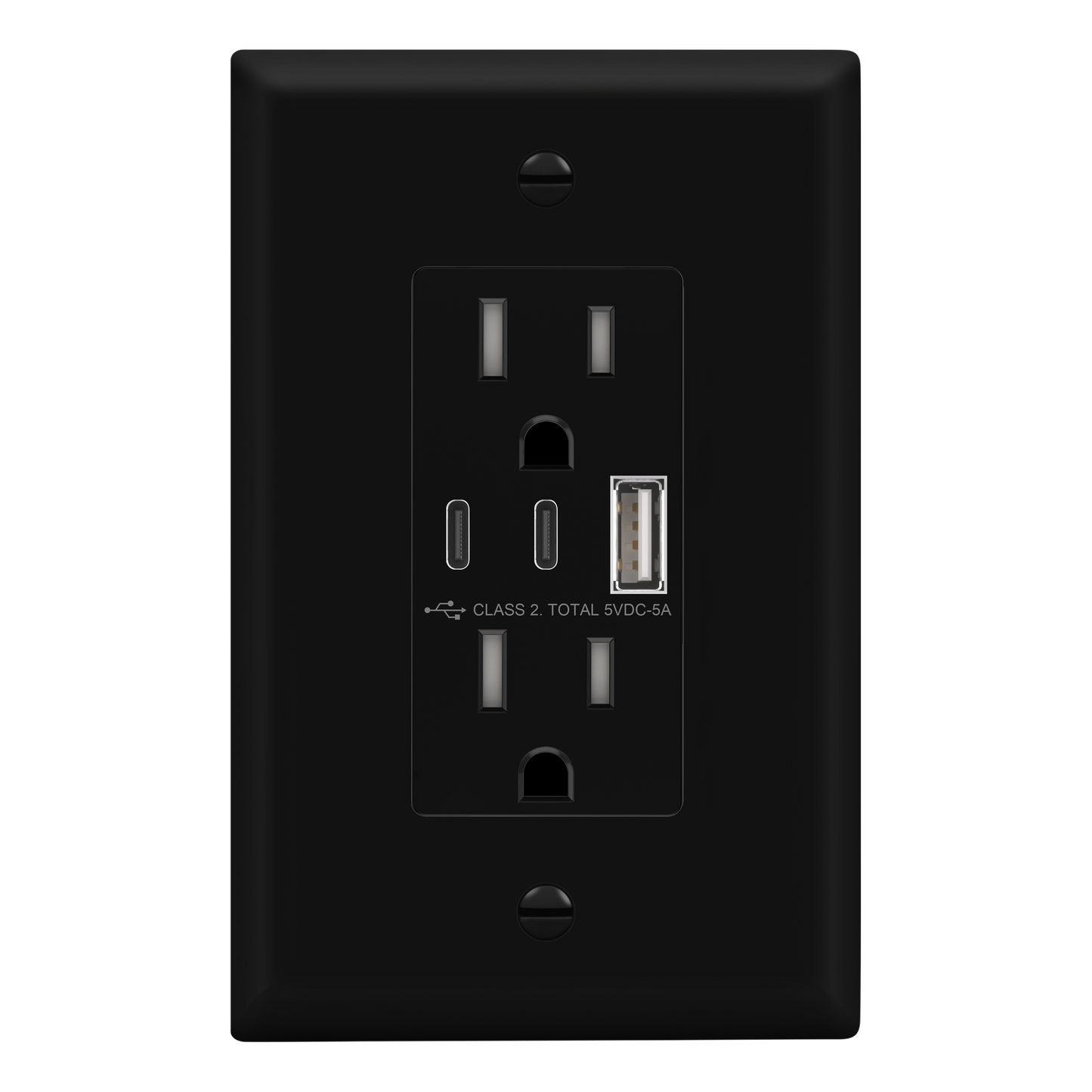 USB Type-A and Type-C charger with 15A Tamper-Resistant Receptacles, Duplex Receptacle with 1 USB Type-A and 2 USB Type-C Charging Ports, Interchangeable Face Cover, Wall Plate Included