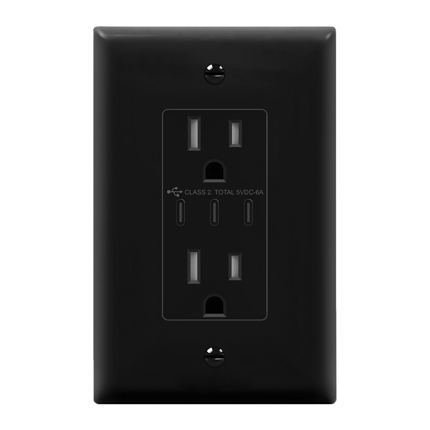 USB Type-C charger with 15A Tamper-Resistant Receptacles, Duplex Receptacle with 3 USB Type-C Charging Ports, Interchangeable Face Cover, Wall Plate Included