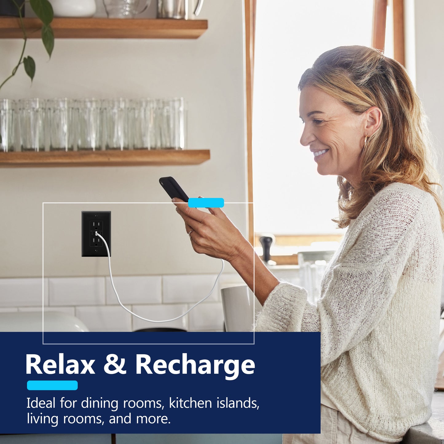 USB Type-C charger with 15A Tamper-Resistant Receptacles, Duplex Receptacle with 3 USB Type-C Charging Ports, Interchangeable Face Cover, Wall Plate Included