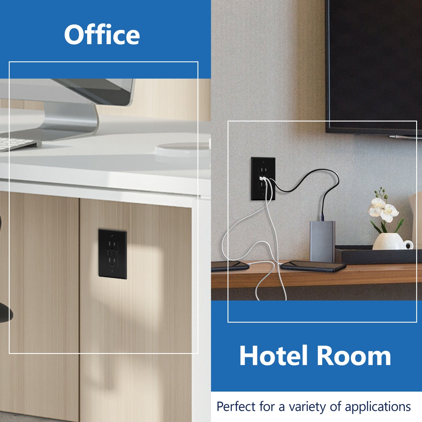 USB Type-C charger with 15A Tamper-Resistant Receptacles, Duplex Receptacle with 3 USB Type-C Charging Ports, Interchangeable Face Cover, Wall Plate Included
