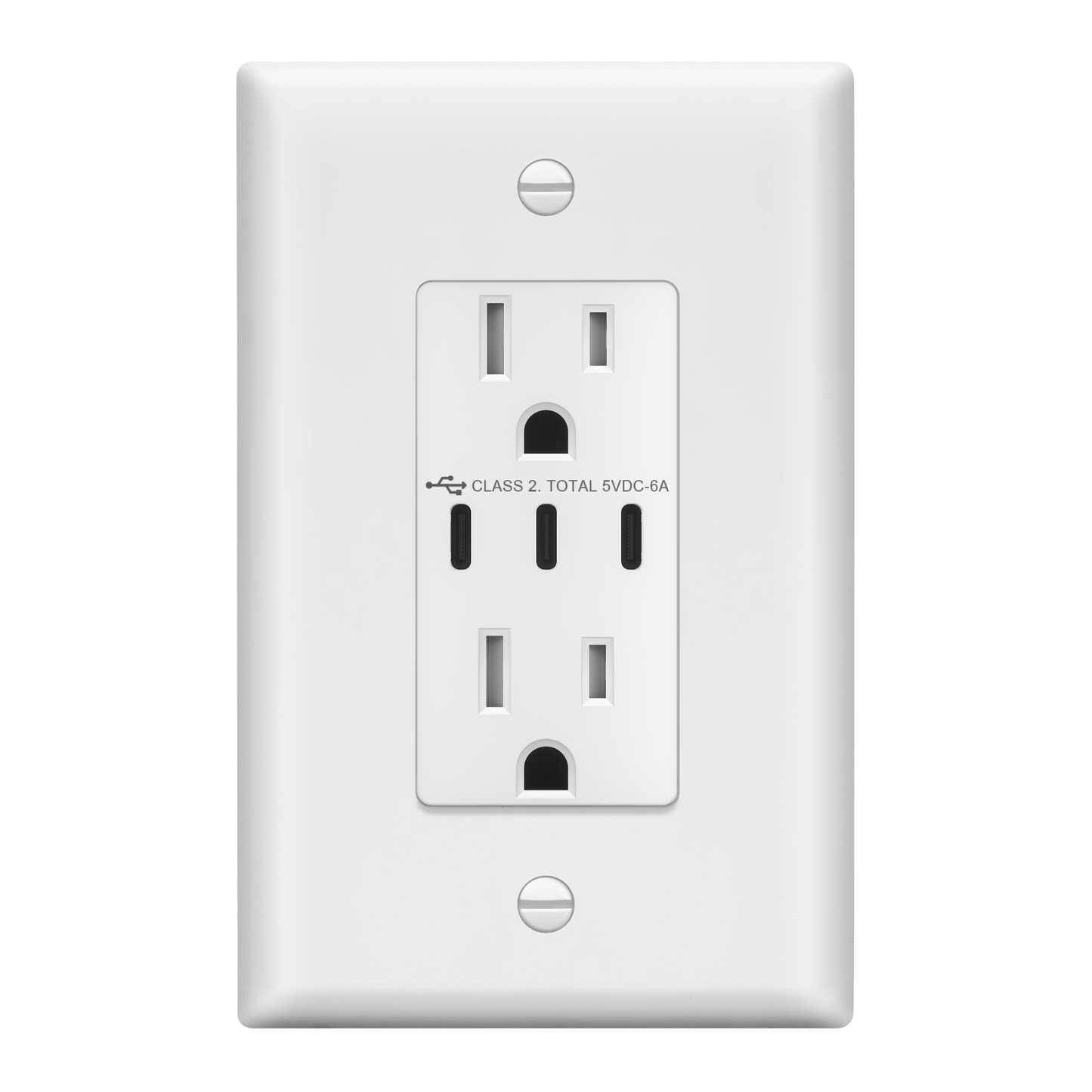 USB Type-C charger with 15A Tamper-Resistant Receptacles, Duplex Receptacle with 3 USB Type-C Charging Ports, Interchangeable Face Cover, Wall Plate Included