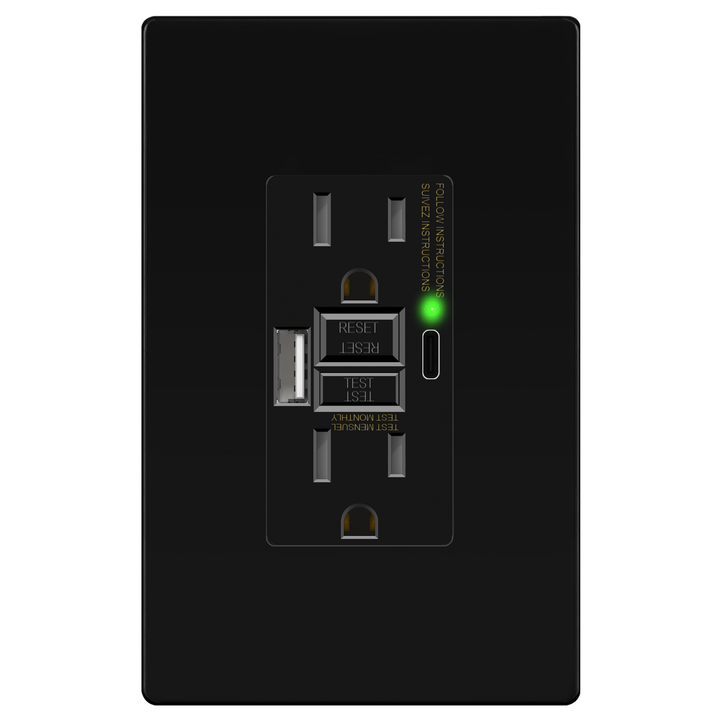 15A GFCI USB Outlet, Tamper-Resistant Receptacle with Self-Test, LED Indicator, USB 1A1C