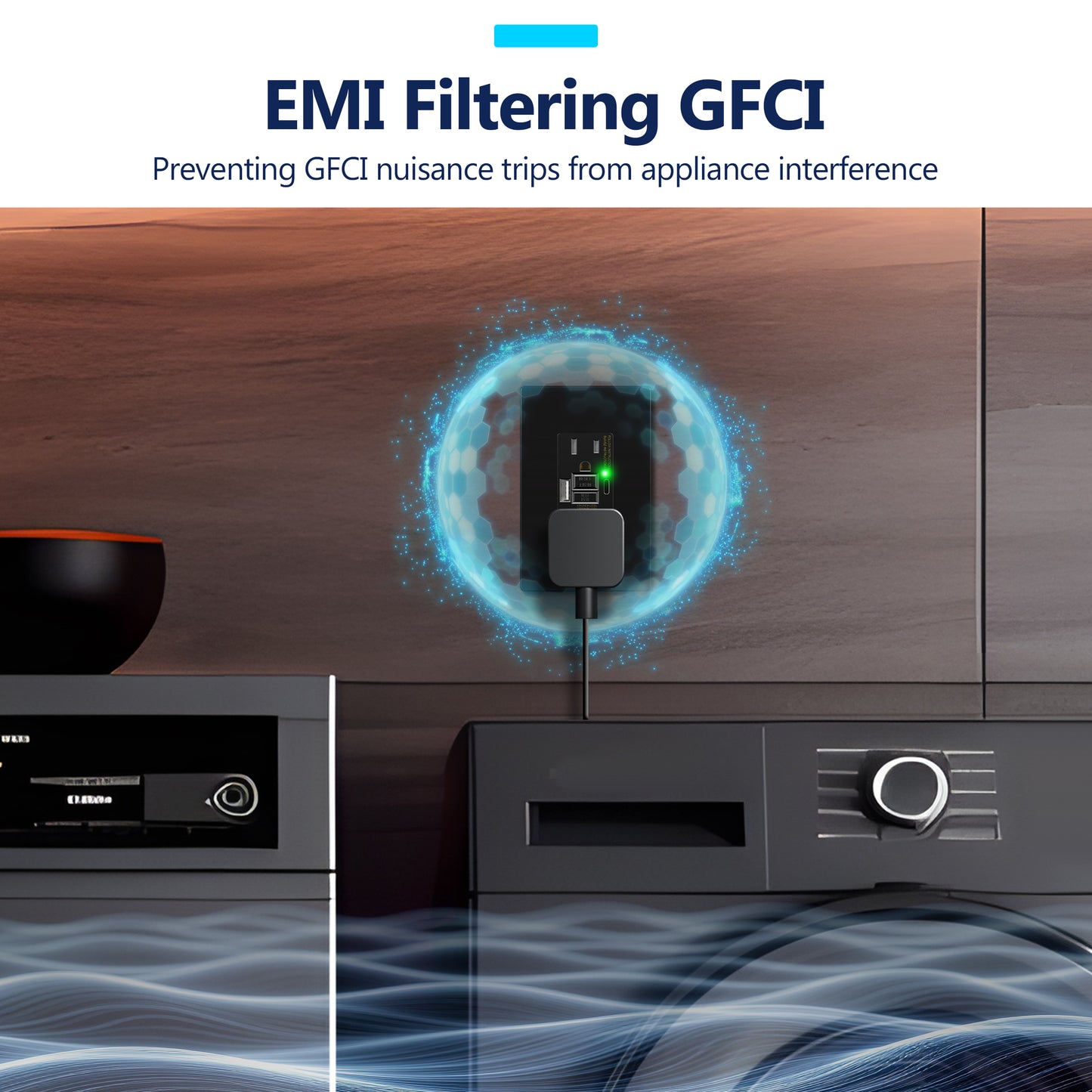 15A GFCI USB Outlet, Tamper-Resistant Receptacle with Self-Test, LED Indicator, USB 1A1C