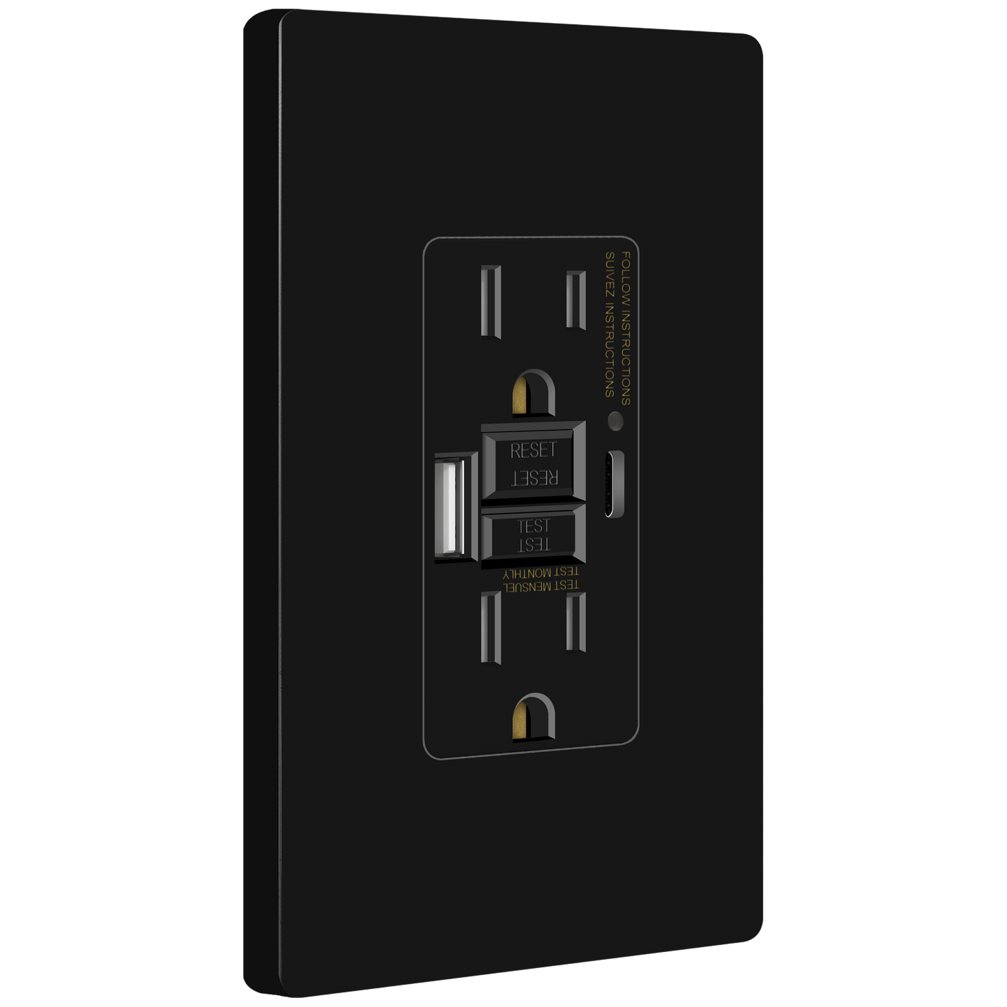 15A GFCI USB Outlet, Tamper-Resistant Receptacle with Self-Test, LED Indicator, USB 1A1C