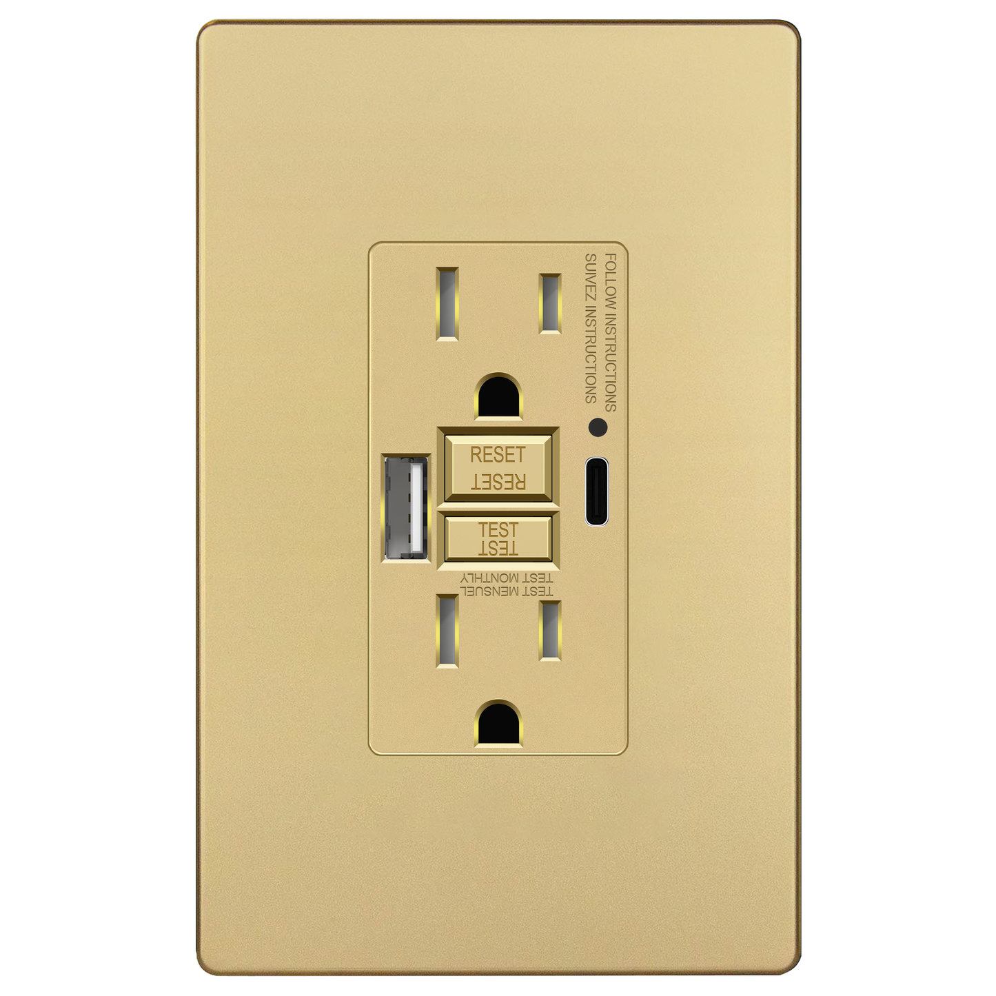 15A GFCI USB Outlet, Tamper-Resistant Receptacle with Self-Test, LED Indicator, USB 1A1C