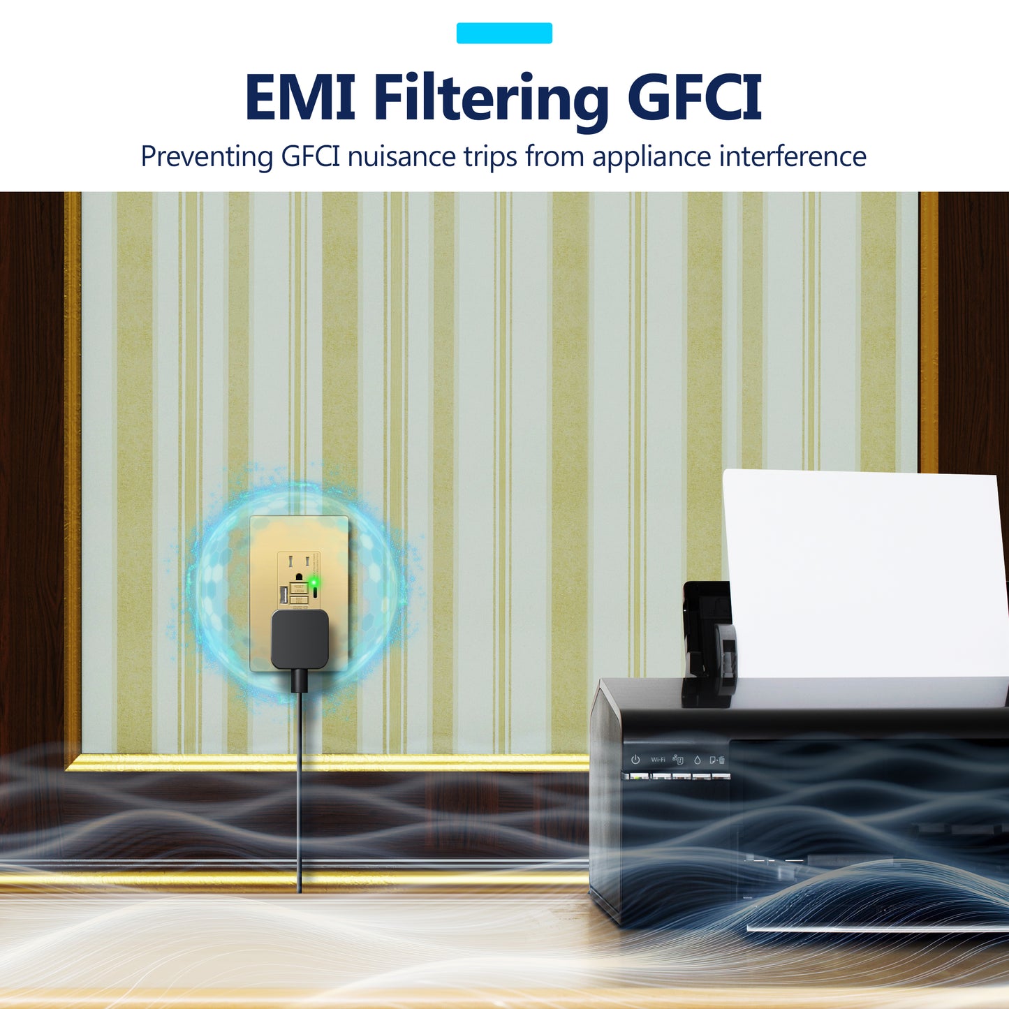 15A GFCI USB Outlet, Tamper-Resistant Receptacle with Self-Test, LED Indicator, USB 1A1C