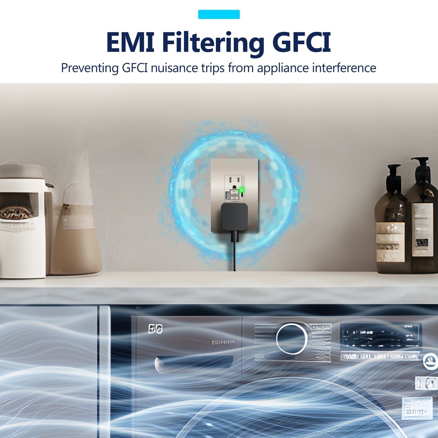 15A GFCI USB Outlet, Tamper-Resistant Receptacle with Self-Test, LED Indicator, USB 1A1C