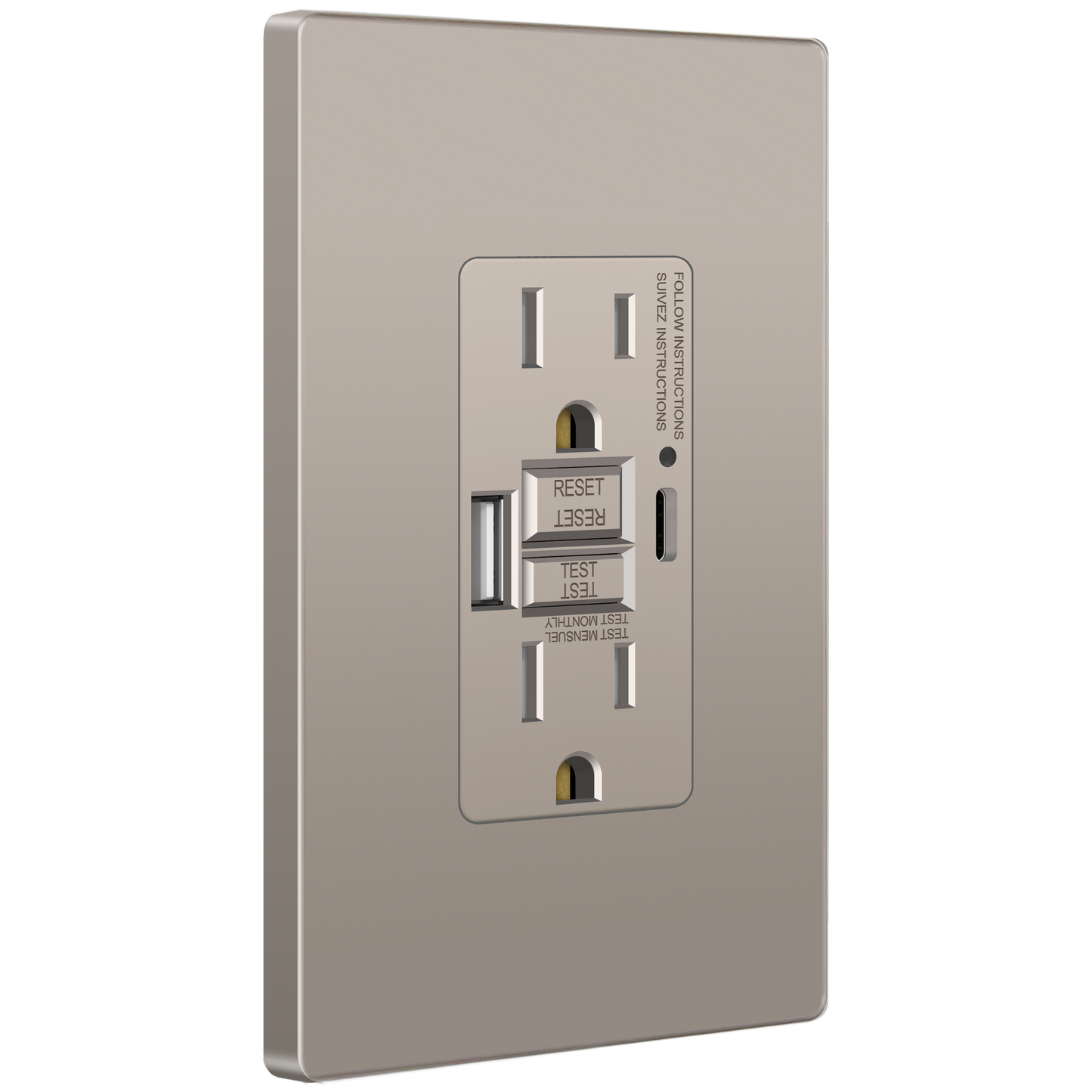 15A GFCI USB Outlet, Tamper-Resistant Receptacle with Self-Test, LED Indicator, USB 1A1C