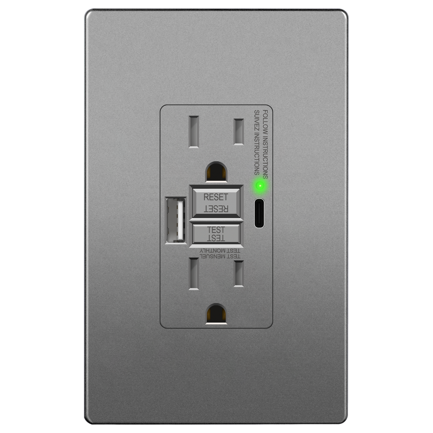 15A GFCI USB Outlet, Tamper-Resistant Receptacle with Self-Test, LED Indicator, USB 1A1C