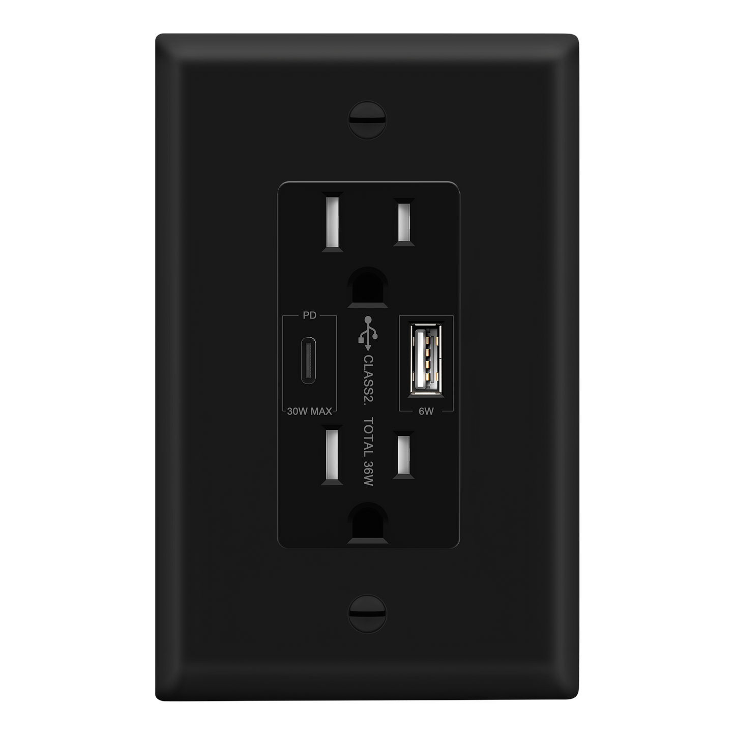 USB Type-A and Type-C charger with 15A Tamper-Resistant Receptacles, Duplex Receptacle with 1 USB Type-A and 1 USB Type-C Charging Ports (Max 30W), Power Delivery, Interchangeable Face Cover, Wall Plate Included