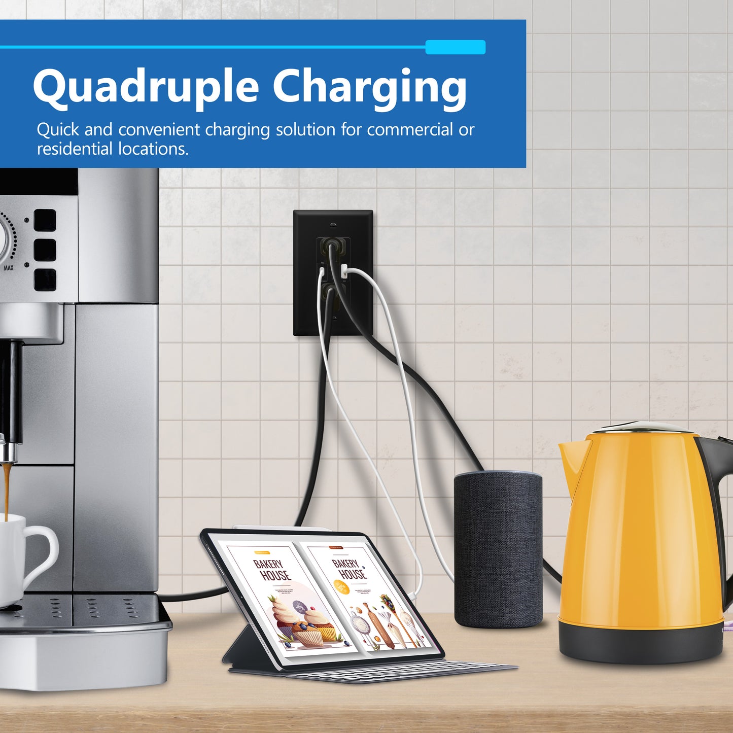 USB Type-A and Type-C charger with 15A Tamper-Resistant Receptacles, Duplex Receptacle with 1 USB Type-A and 1 USB Type-C Charging Ports (Max 30W), Power Delivery, Interchangeable Face Cover, Wall Plate Included