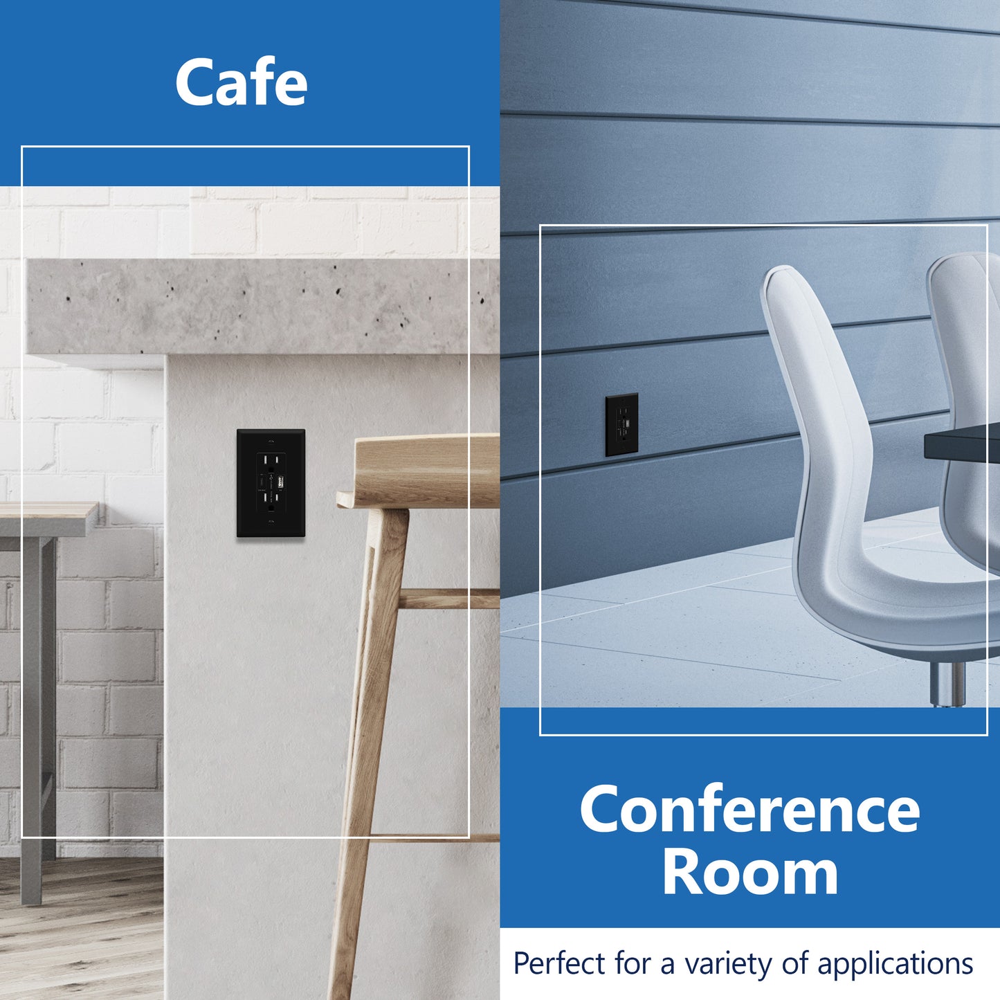 USB Type-A and Type-C charger with 15A Tamper-Resistant Receptacles, Duplex Receptacle with 1 USB Type-A and 1 USB Type-C Charging Ports (Max 30W), Power Delivery, Interchangeable Face Cover, Wall Plate Included