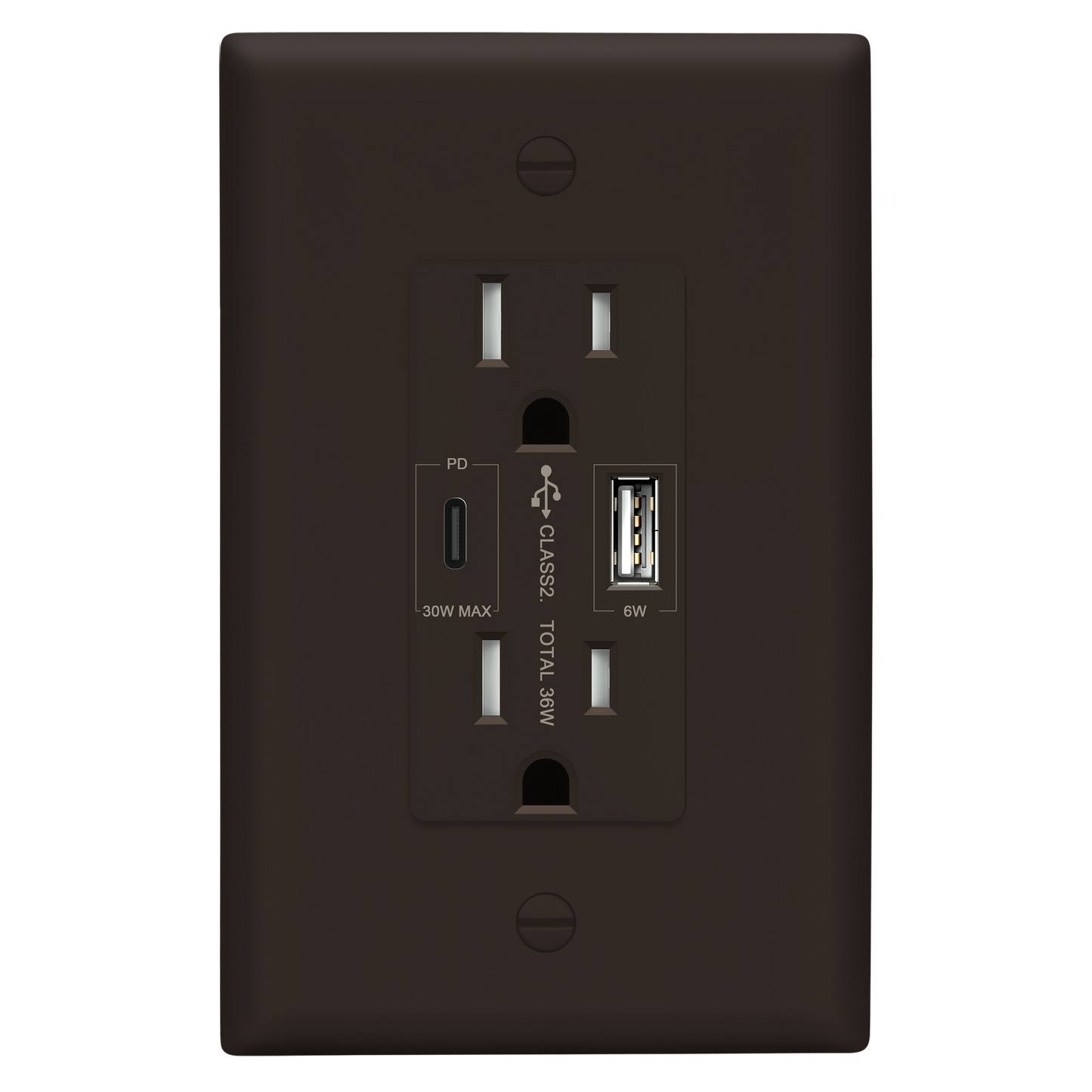 USB Type-A and Type-C charger with 15A Tamper-Resistant Receptacles, Duplex Receptacle with 1 USB Type-A and 1 USB Type-C Charging Ports (Max 30W), Power Delivery, Interchangeable Face Cover, Wall Plate Included