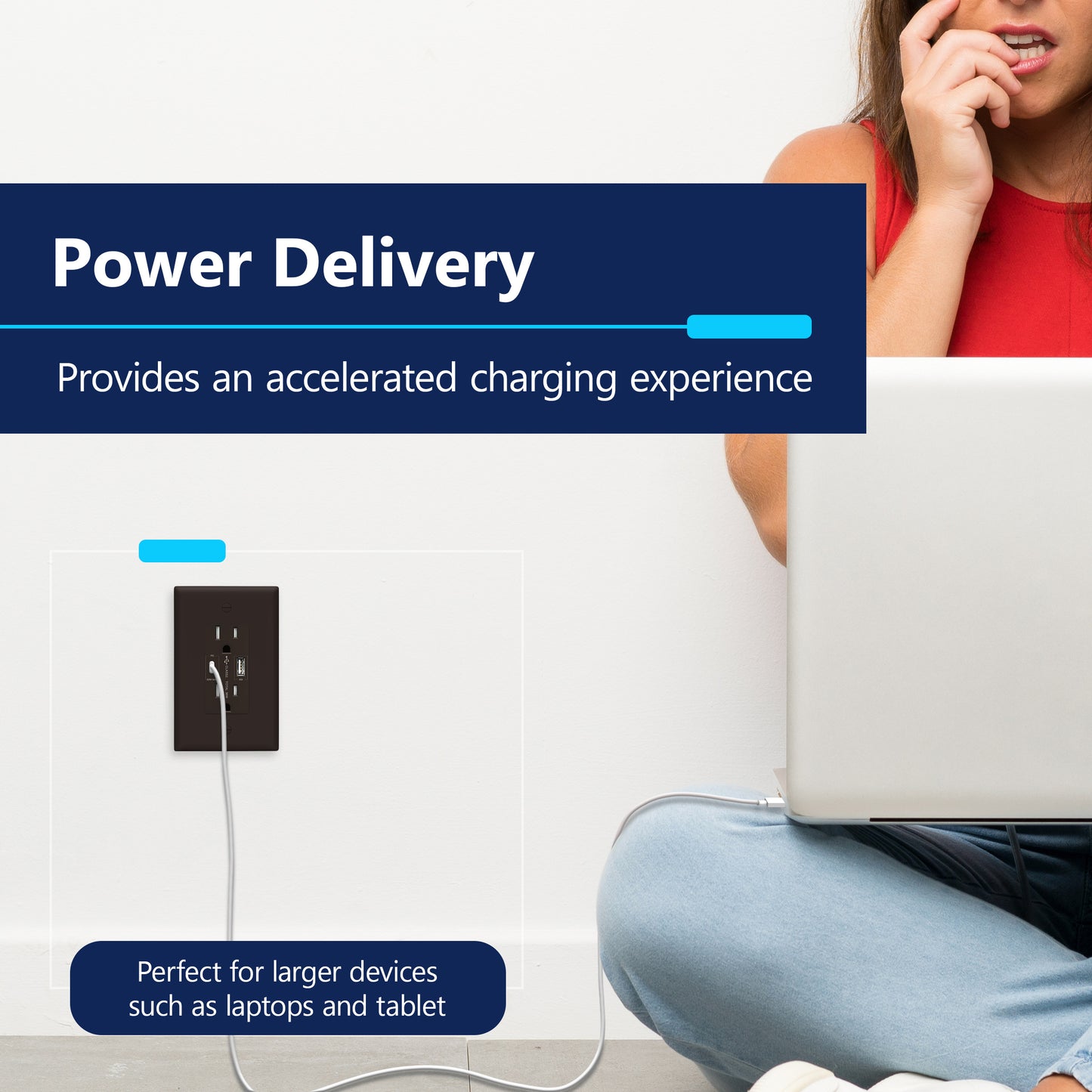 USB Type-A and Type-C charger with 15A Tamper-Resistant Receptacles, Duplex Receptacle with 1 USB Type-A and 1 USB Type-C Charging Ports (Max 30W), Power Delivery, Interchangeable Face Cover, Wall Plate Included