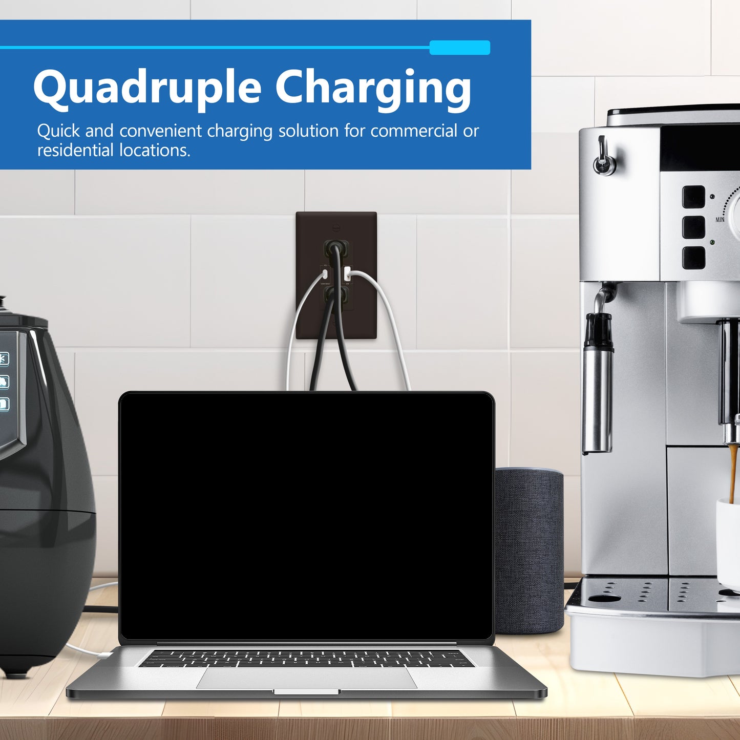 USB Type-A and Type-C charger with 15A Tamper-Resistant Receptacles, Duplex Receptacle with 1 USB Type-A and 1 USB Type-C Charging Ports (Max 30W), Power Delivery, Interchangeable Face Cover, Wall Plate Included