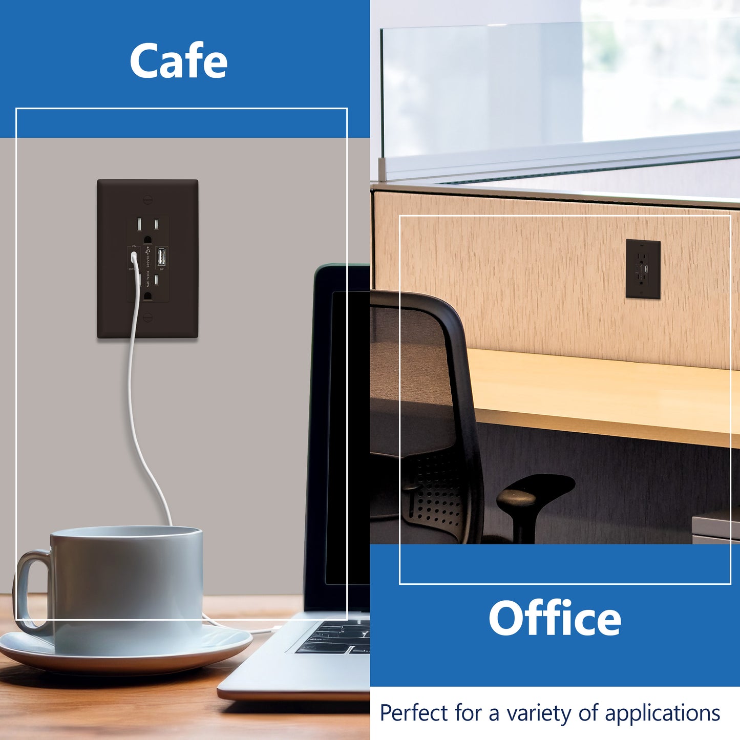 USB Type-A and Type-C charger with 15A Tamper-Resistant Receptacles, Duplex Receptacle with 1 USB Type-A and 1 USB Type-C Charging Ports (Max 30W), Power Delivery, Interchangeable Face Cover, Wall Plate Included