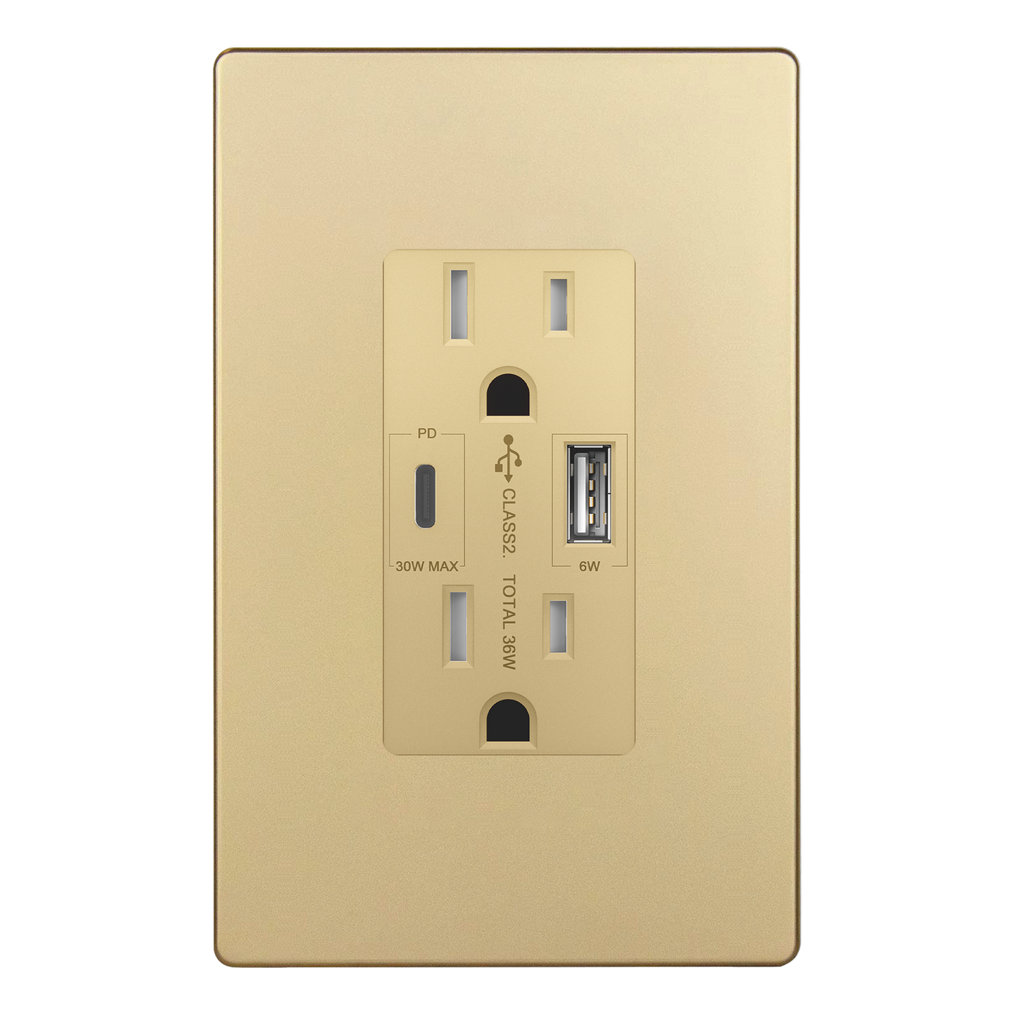 USB Type-A and Type-C charger with 15A Tamper-Resistant Receptacles, Duplex Receptacle with 1 USB Type-A and 1 USB Type-C Charging Ports (Max 30W), Power Delivery, Interchangeable Face Cover, Wall Plate Included